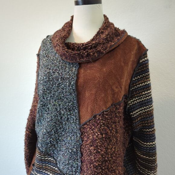 Dots & Vera Sweater Womens Medium Art-to-Wear Patchwork Brown Lagenlook Artsy - Picture 4 of 7